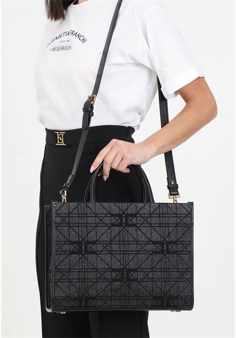 Women's shoulder bag with black allover logo shoulder strap ELISABETTA FRANCHI | BS15A41E2110